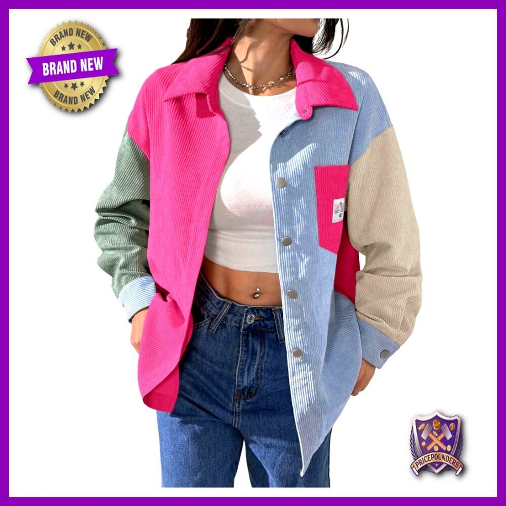 Plus Size Corduroy Button Down Jacket Boyfriend Fit Drop Shoulder